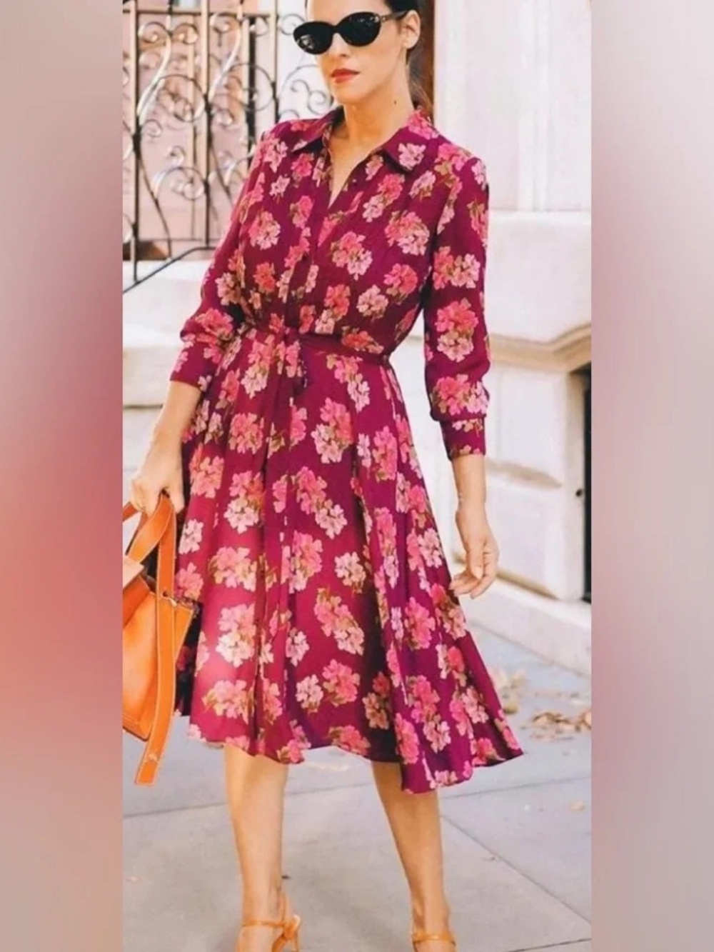 Nanette Lepore Pintuck Floral Print Chiffon Shirt Dress 10